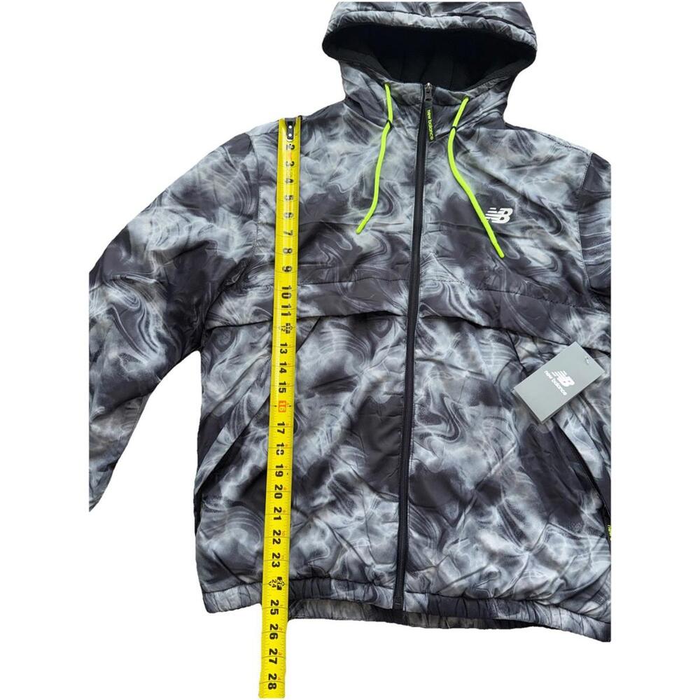 New Balance Men's Small Hooded Puffer Jacket Gray Swirl NWT Wind Water Resistant - Picture 2 of 5